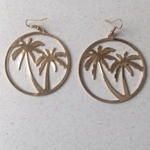 Shein Gold Palm Tree Large Hoop Earrings